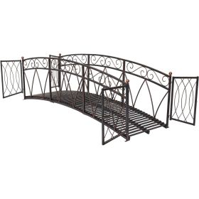 Outdoor Black Metal Arch 8-ft Garden Bridge with Safety Side Rails