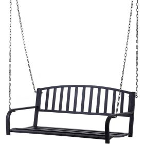 Modern Farmhouse Antique Black 2-Person Metal Outdoor Hanging Porch Swing