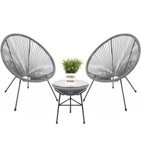 3 Piece Grey Oval Patio Rope Woven Chair Bistro Set