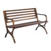 Outdoor Bench, 50 inch, Carbon Steel Metal Frame with Slatted Pattern Backrest and Round Edge Armrests, Weatherproof Outside Bench for Patio, Garden