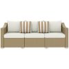 Rattan Wicker 3 Seater Patio Couch with Cushions, 2 Throw Pillows, Outdoor Furniture Rattan Sofa, Cream White