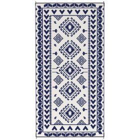 Reversible Outdoor Rug, Waterproof Plastic Straw with Carry Bag, 9' x 18', Blue & White Rhombus Patchwork