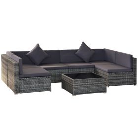 7-Piece Outdoor Wicker Patio Furniture Set with Gray Cushions