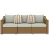Rattan Wicker 3 Seater Patio Couch with Cushions, 2 Throw Pillows, Outdoor Furniture Rattan Sofa, Light Gray