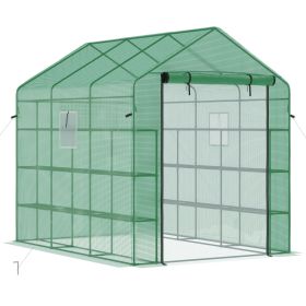 8' x 6' x 7' Portable Walk-in Greenhouse, 18 Shelf Hot House, Roll Up Zipper Door, UV protective for Growing Flowers, Vegetables