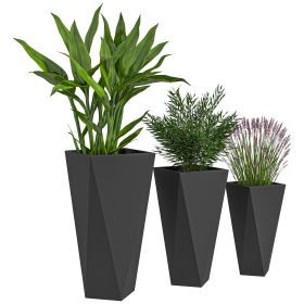 Indoor Outdoor Planters Set of 3 MgO Tall Planters Stackable Flower Pots with Drainage Holes for Garden Balcony Black