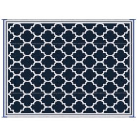 9x18 Modern Outdoor Mat, Plastic Waterproof, Reversible & Folding for Picnic, Beach, Camping, Blue & White