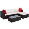 5-Piece Deluxe Rattan Outdoor Patio Furniture Set, Sectional Wicker Couch with Coffee Table - Cream White