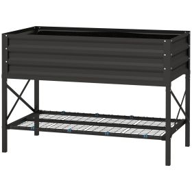 Black Galvanized Raised Bed: Elevated Planter with Shelf, Liner Included for Outdoor Gardening|