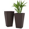 24ft Tall Plastic Planters, Set of 3, with Drainage Hole, Rattan-Style, anti-crack, Outdoor & Indoor, for Office, patios, Brown