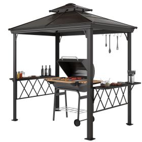 Outside Porch BBQ Cooking Pergola Canopy with 6 Hooks for Utensils and Double Venting Roof, Coffee