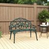 Garden Bench Chair Floral Rose Design, Antique Green Cast Aluminum Frame, Outdoor Loveseat for Patio, Park, Deck