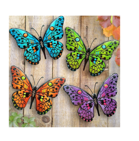 Metal Butterfly Wall Decor - 9.6" Outdoor Fence Wall Art Decor, Hanging Decoration for Garden Yard Living Room Bedroom Patio Balcony(4 Pack)