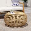 OTTAWA Coffee Table-Bohemian Faux Rattan Weave Accent Table for Indoor Outdoor Use, Handcrafted Round Side Table for Living Room, Patio, Garden