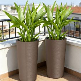 Outdoor flower pot, set of 2 plastic flower pots, space saving brown color