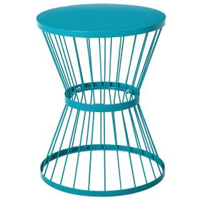 16" Steel Patio Side Table, Garden End Table with Hourglass Design, Accent Table for Outdoor and Indoor Use, Blue