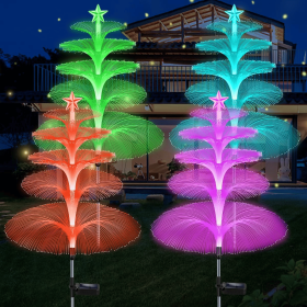 Solar Garden Lights, 4 Pack Solar Star Jellyfish Lights 7 Color Changing Fiber Optic Light Gardening Gifts for Mom Grandma Women