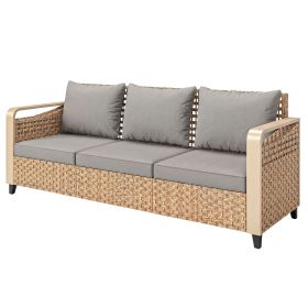 Rattan Wicker Sofa 3-Seater Outdoor Patio Sofa with Cushions for Garden Backyard Porch Gray