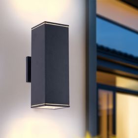 Modern Outdoor Porch Light Patio Light in 2 Lights with Aluminum Rectangular Tube and Tempered Glass Cover Waterproof Wall Sconce 2 Pack (Matte Black