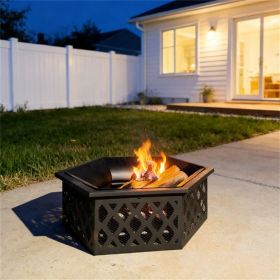 outdooOutdoor fire pit with barbecue grill, fireplace
