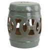 14" x 17" Ceramic Garden Stool with Double-Coin Knotted Ring Design & Strong Glazed Material, Decorative Outdoor Stool, Home Collection, Green