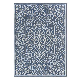 5' x 7' Blue Traditional Medallion Outdoor Rug