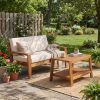 2-Piece Outdoor Teak Acacia Wood Conversation Set - Loveseat & Coffee Table with Beige Water-Resistant Cushions, 350lbs Capacity for Patio