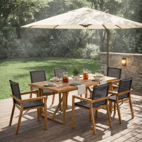 7 Pieces Acacia Wood Outdoor Dining Set s,Modern 6 Chairs 1 Large Table, Dining Furniture Set for Lawn, Backyard, Garden Deck,Poolside,Teak
