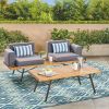 Canoga Outdoor Industrial Loveseat with Coffee Table