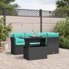 5 Piece Garden Sofa Set with Cushions Black Poly Rattan
