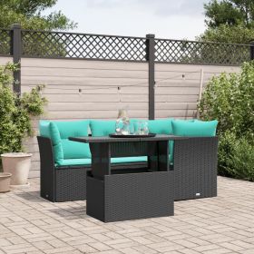 5 Piece Garden Sofa Set with Cushions Black Poly Rattan