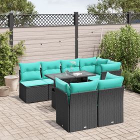 8 Piece Garden Sofa Set with Cushions Black Poly Rattan