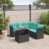 6 Piece Garden Sofa Set with Cushions Black Poly Rattan