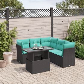 6 Piece Garden Sofa Set with Cushions Black Poly Rattan