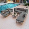 9-Piece Patio Rattan Furniture Set, Outdoor Conversation Set With Acacia Wood Legs and Tabletop