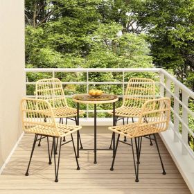 Garden Dining Set Black Steel, tempered glass, polyethylene rattan