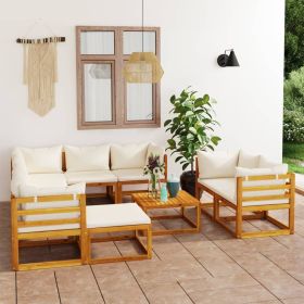 Garden Lounge Set Cream cushions, Natural wood frame
