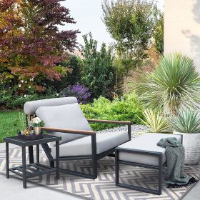 Modern Aluminum Lounge Chairs Sets; Outdoor Furniture Reclining with Ottoman; Cushions and Side Table