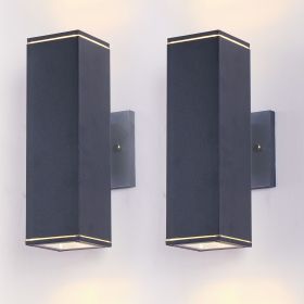 mirrea Modern Outdoor Porch Light Patio Light in 2 Lights with Aluminum Rectangular Tube and Tempered Glass Cover Waterproof Wall Sconce 2 Pack (Matte