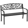 50" Outdoor Bench, Metal Garden Bench with Floral Pattern Backrest, Porch Bench with Slatted Seat for Park, Yard, Lawn, Black