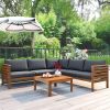 Wood Structure Outdoor Sofa Set with gray Cushions Exotic design Water-resistant and UV Protected texture High quality acacia w