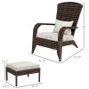 Patio Wicker Adirondack Chair with Ottoman, Cream White Cushions, High-Back & Large Seat, Outdoor Fire Pit Chair, Deck, Garden, Backyard