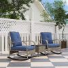 3 Pieces Wicker Patio Furniture Set, Outdoor PE Rattan Rocking Chairs with Coffee Table, Cushions for Porch, Garden Gray