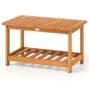 Sturdy Slatted Outdoor Coffee Table with Lower Shelf, Indoor Outdoor Multi-Purpose Center Table
