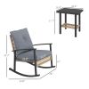 3 Pieces Bistro Set, Patio Wicker Furniture Set with Button Tufted Cushions, Rattan Rocking Chairs, Coffee Table, Gray
