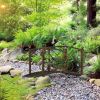 3.3FT Metal Zen Garden Bridge, Decorative Arch, Safety Siderails, Floral Scrollwork, Brown