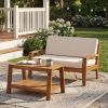 2-Piece Outdoor Teak Acacia Wood Conversation Set - Loveseat & Coffee Table with Beige Water-Resistant Cushions, 350lbs Capacity for Patio