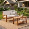 2-Piece Outdoor Teak Acacia Wood Conversation Set - Loveseat & Coffee Table with Beige Water-Resistant Cushions, 350lbs Capacity for Patio