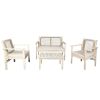 Direct Wicker 4-Piece Acacia Wood Patio Conversation Set with Cushions, Rope Woven Design Outdoor Furniture Set, Natural