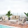 Patio Conversational Bliss: 4-Piece Wicker Loveseat Set with Coffee Table, Beige | Intimate Outdoor Lounge.